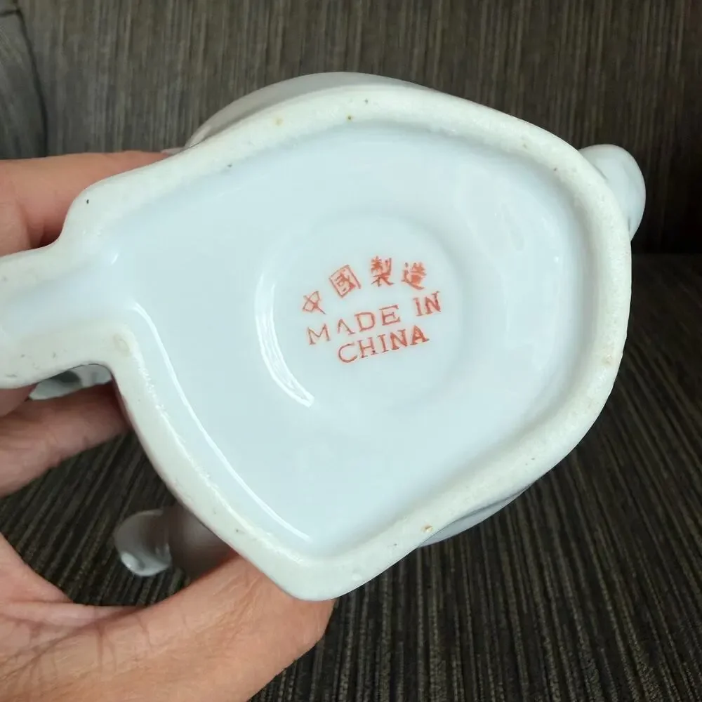 Kitty Cat Teapot White Ceramic China Floral Personal Tea Pot Vintage 6.5 Inch